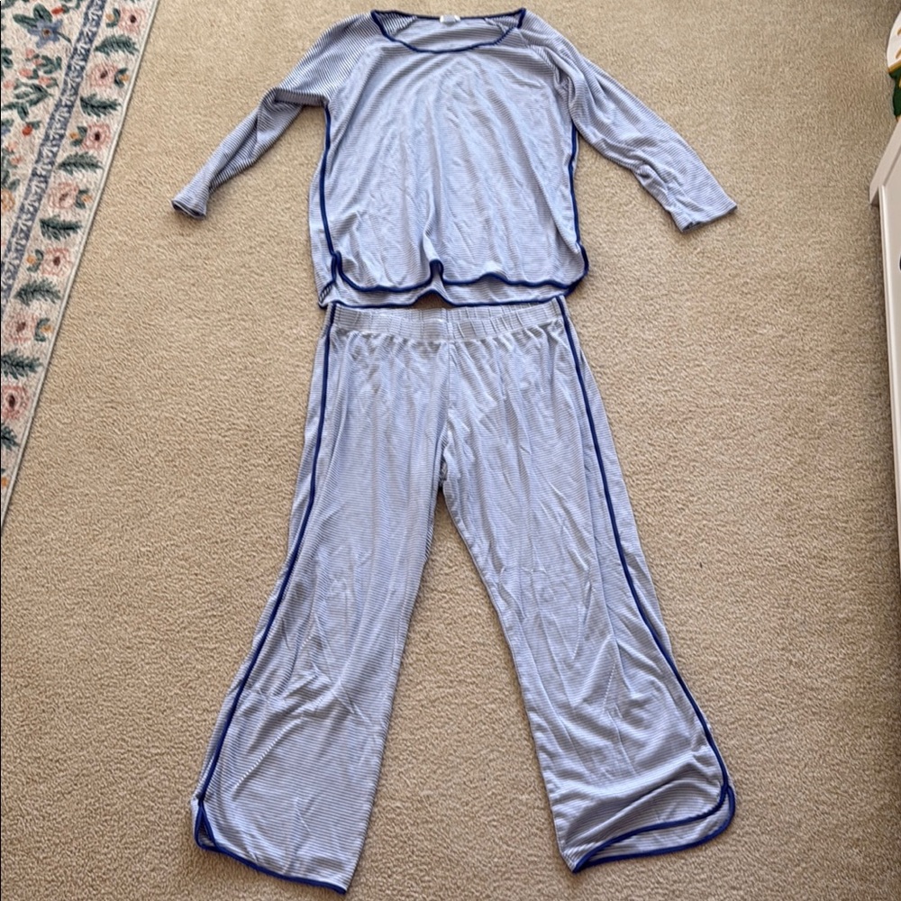 LAKE Blue and White striped Pajama Set with Long Sleeves